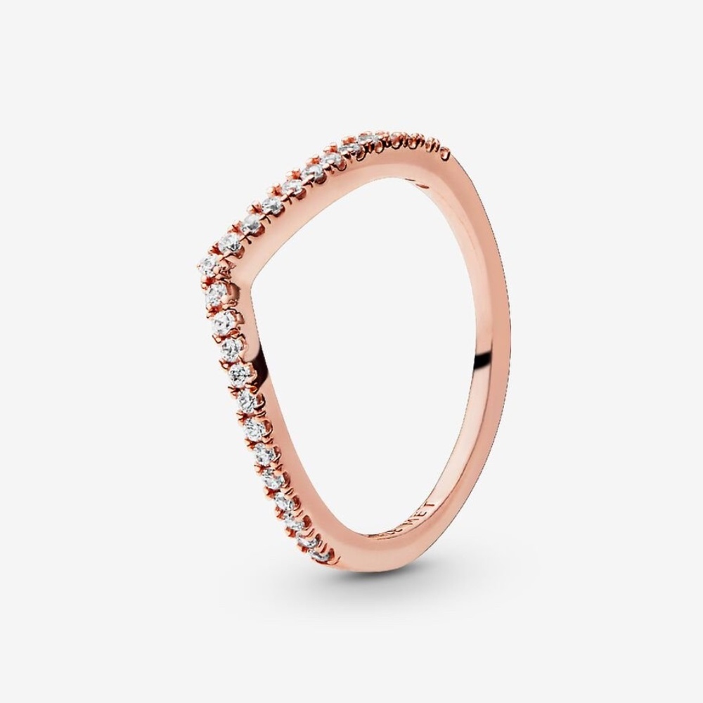 Sparkling Wishbone Ring Rose Gold